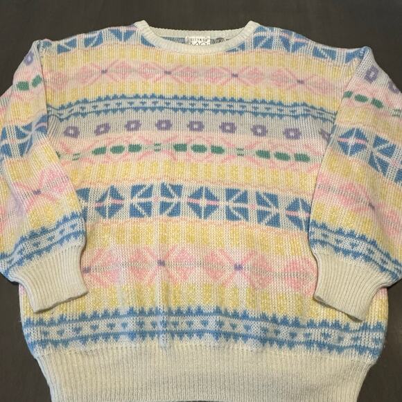 Gitano Ma Vintage M Sweater Pastel Floral Crew Neck 80's Cosplay Easter Spring - Picture 7 of 8